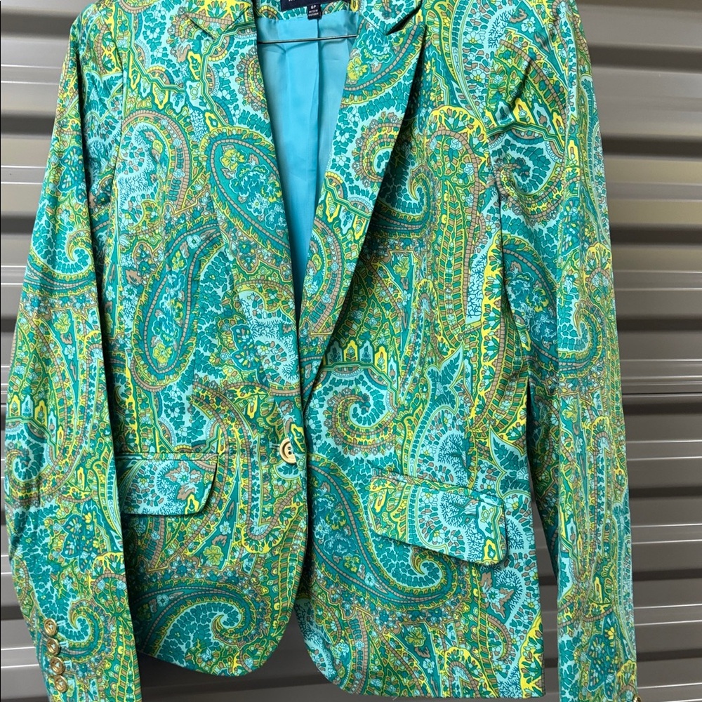 Jones New York Turquoise and Gold Paisley Blazer